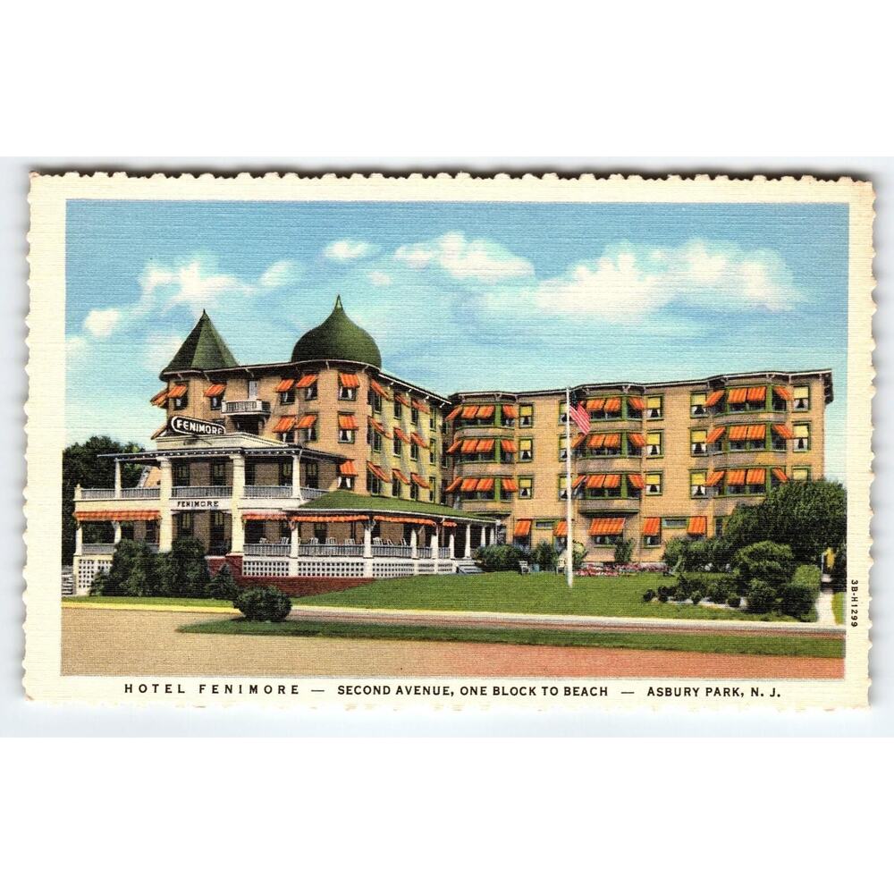 Hotel Fenimore Vintage Linen Postcard Asbury Park New Jersey Beach Town 2nd Ave.
